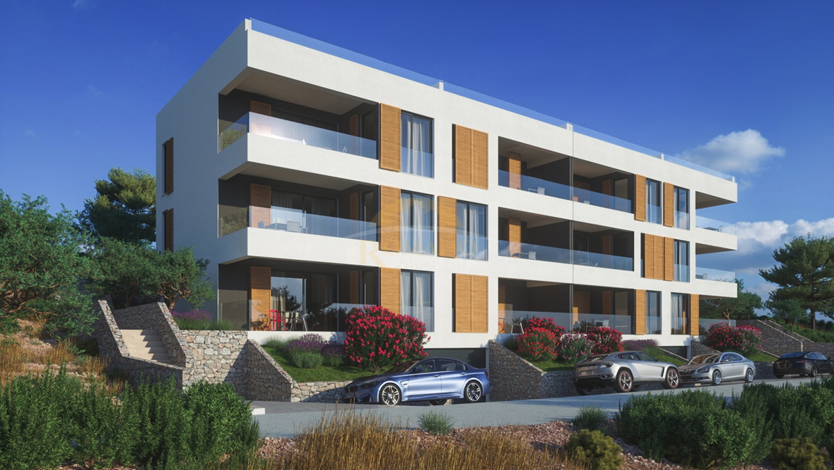 Dvosobno stanovanje z razgledom na morje na Čiovu, območje Salduna blizu kampa Rožac - 64 m2